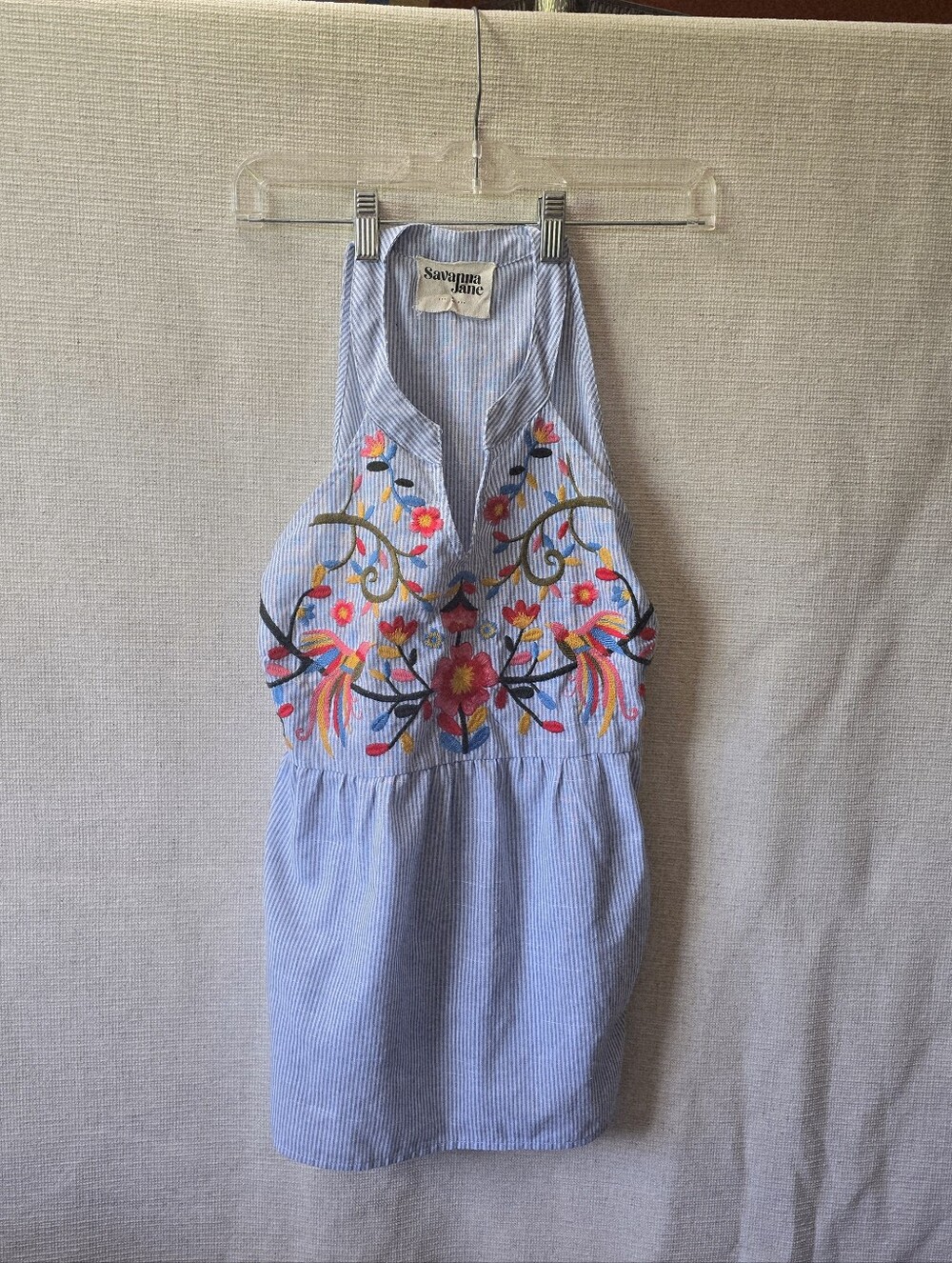 Savana Jane Womens Halter Top With Vibrant Embrodery Across The Chest